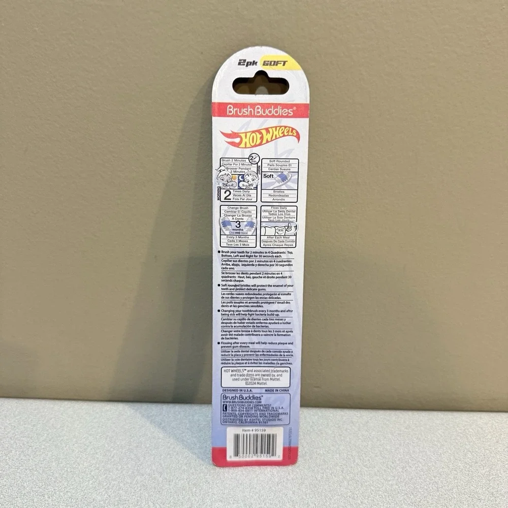 Hot Wheels Brush Buddies 2pk Soft Bristle Toothbrushes (Lot Of 2) *FREE SHIPPING